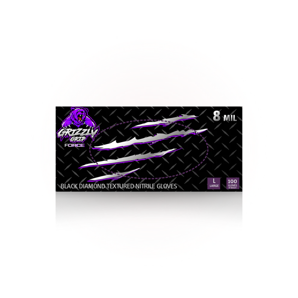 Grizzly GRZ-BK-8 Black diamond grip nitrile gloves, 8 mil