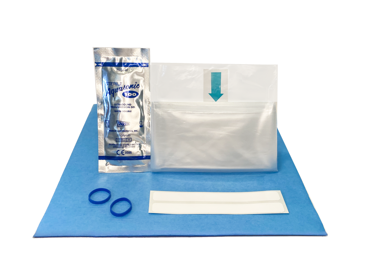 Aspen Surgical 1-519-1088 Protek Telescopically-folded Probe Cover Kits: Protek Surgical Probe Cover, 5"-2 1/4" x 96" (13cm-6cm x 244cm), PE, w/Sticker, 3D, gel, 2 bands, 2 tapes, Sterile, 1/pch, 24/bx