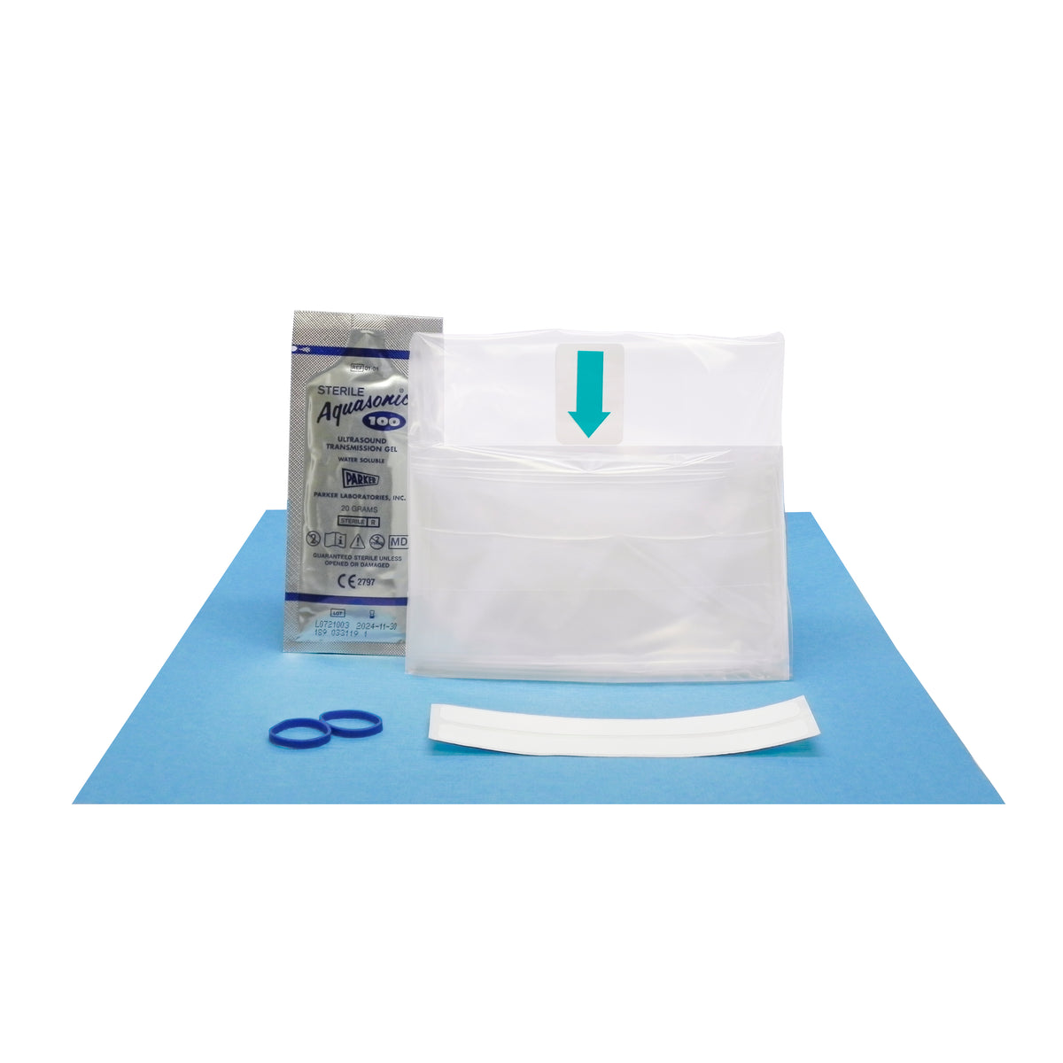 Aspen Surgical 1-519-2696 Protek Cuffed Surgical Probe Cover Kits, 6"-3-5/8" x 96", 3D, Sterile Gel, (2) Tapes, (2) Bands, Sterile, 24/bx