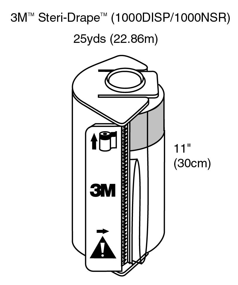 3M™ Steri-Drape™ Roll Prep Drape, 1000NSR, 22CM X 30CM, 8 rolls + 1 dispenser/case