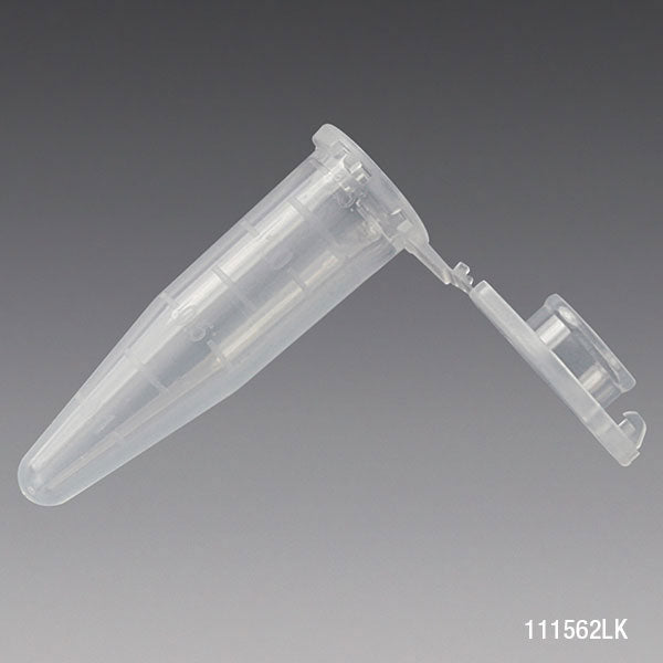 Microcentrifuge Tube, 1.5mL, PP, Attached Locking Snap Cap, Graduated, Natural, Lot Certified: Rnase, Dnase, Pryogen, ATP and Human DNA Free