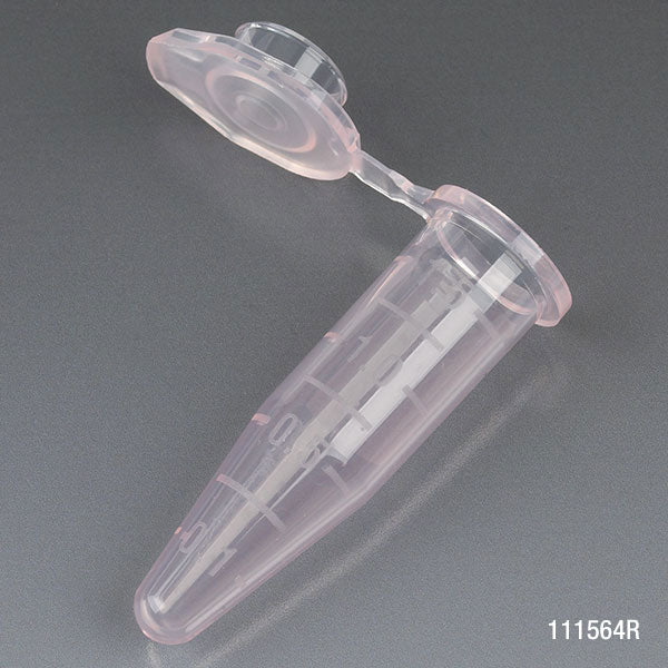 1.5mL Microcentrifuge Tube, PP, Attached Snap Cap, RED, Graduated, Certified Rnase, DNase, Pyrogen & Human DNA Free, Self-Standing Tamper Evident Bag