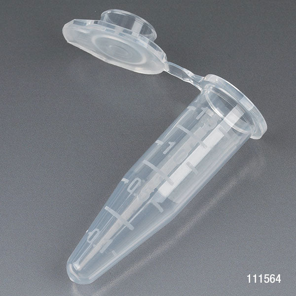 1.5mL Microcentrifuge Tube, PP, Attached Snap Cap, NATURAL, Graduated, Certified Rnase, DNase, Pyrogen & Human DNA Free, Self-Standing Tamper Evident Bag