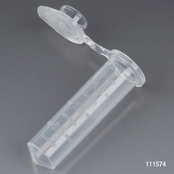 Microcentrifuge Tube, 2.0mL, PP, Attached Snap Cap, Graduated, NATURAL, Certified: Rnase, Dnase and Pryogen Free, 500/Stand Up Zipper Closure Bag