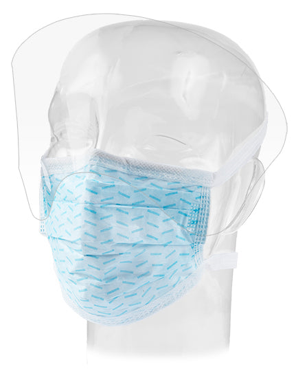 Aspen Surgical 15255 Mask, Surgical, FluidGard® 120, Horizontal Tie w/ Anti-Glare Shield, Blue w/ Pattern,100/cs