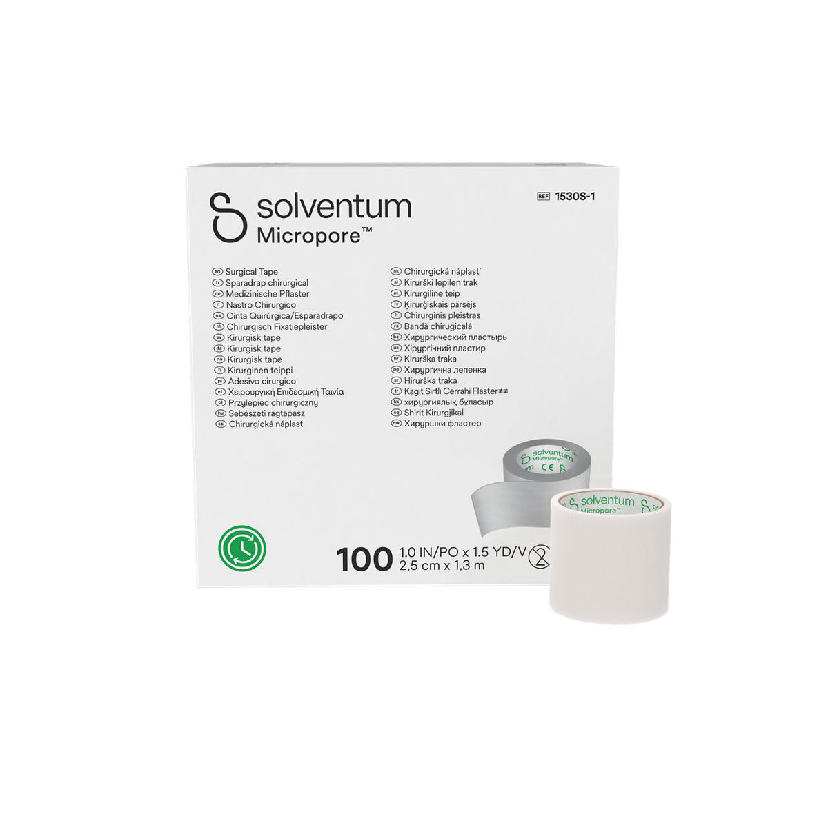 Solventum™ Micropore™ Surgical Tape, 1530S-1, 1 in x 1.5 yd (2.5 cm x1.37 m), Unpackaged, Single-use, 100/CAR, 5 CAR/CS, 500/CS