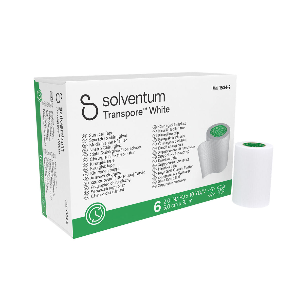 Solventum™ Transpore™ White Surgical Tape, 1534-2, 5 cm x 9,1 m (2 IN/PO x 10 YD/V), 6/CAR