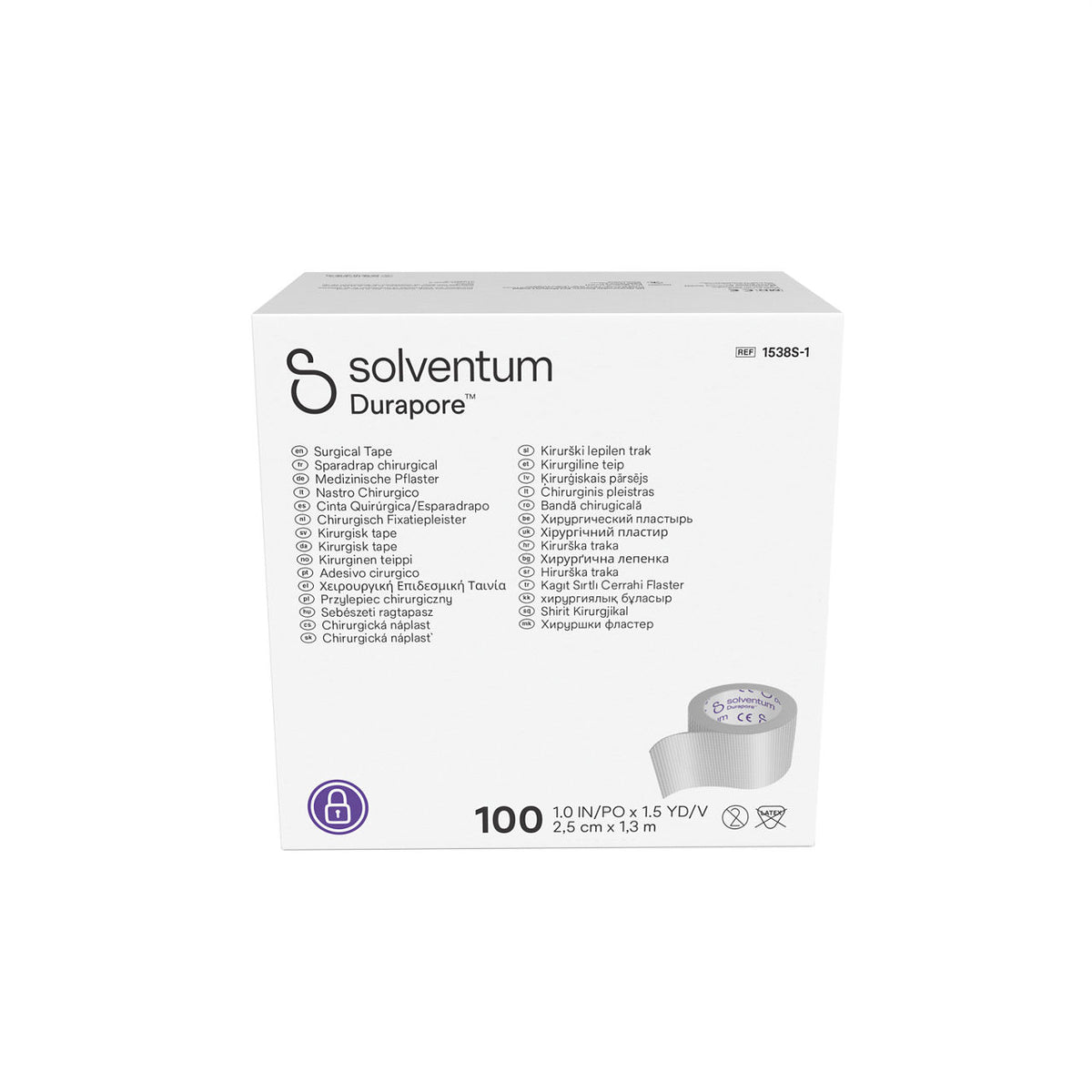 Solventum™ Durapore™ Surgical Tape, 1538S-1, 2,5 cm x 1,3 m (1 IN/PO x 1.5 YD/V), 100/CAR