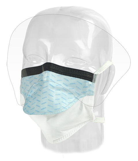 Aspen Surgical 15830 Mask, Surgical, FluidGard® 120 FluidPouch™, w/ Anti-Glare Shield, Blue w/ Pattern,100/cs