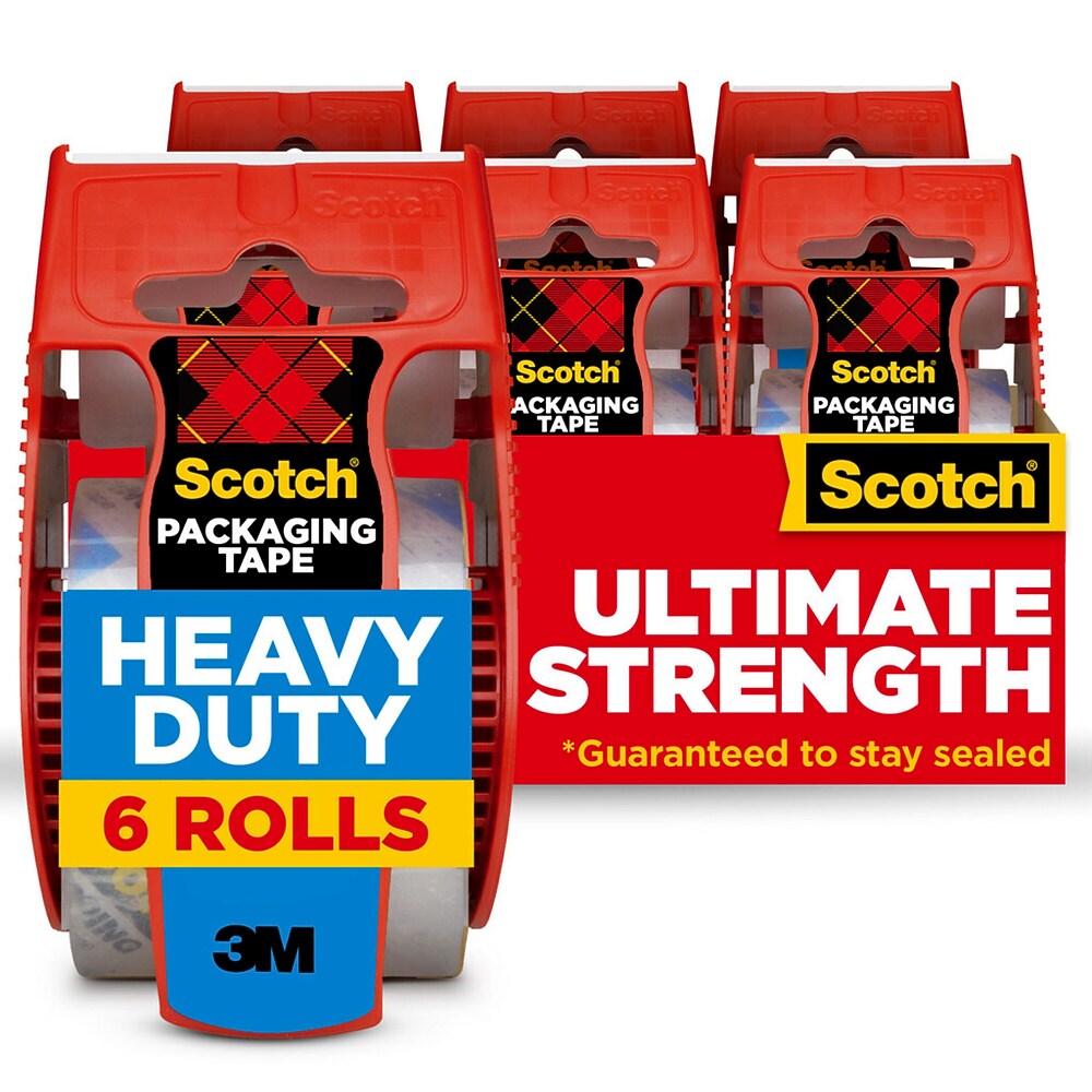 Scotch 142-6 Heavy Duty Shipping Packaging Tape with Dispenser, 1.88 in x 22.2 yd, Clear, 6 Rolls