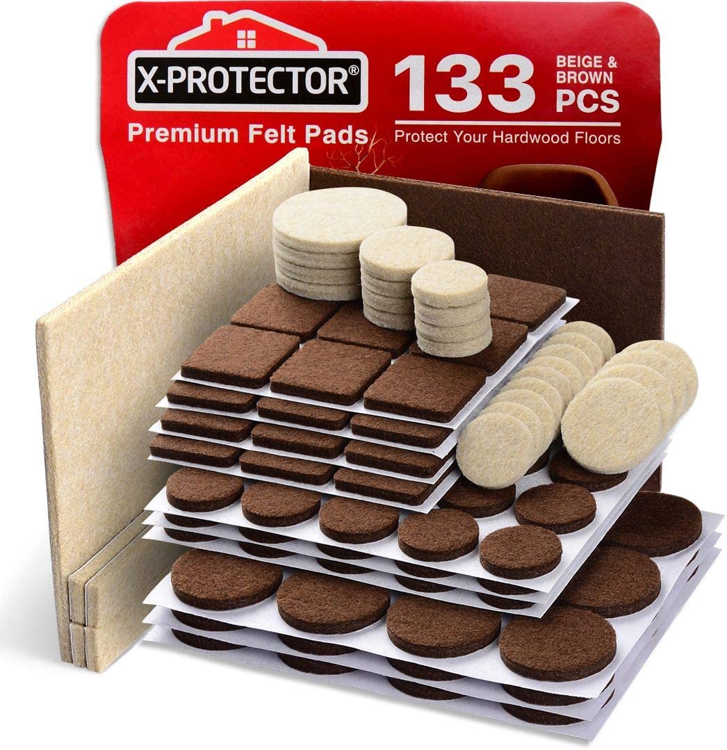 X-PROTECTOR CB-1T54-LS52 Felt Furniture Pads, 133 Piece Assorted Set, Brown and Beige