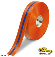 Mighty Line 2 in Orange Tape with Blue Center Line, 100 ft Roll, Safety Floor Tape