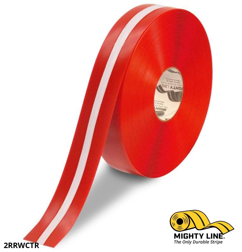 Mighty Line 2 in Red Tape with White Center Line, 100 ft Roll, Safety Floor Tape