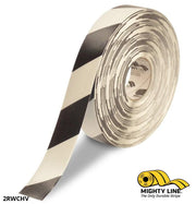 Mighty Line 2 in White Tape with Black Chevrons, 100 ft Roll, Safety Floor Tape