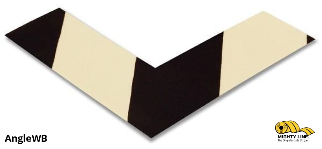 Mighty Line 2 in Wide Solid White Angle With Black Chevrons, Pack of 100, Safety Floor Tape & Floor Marking