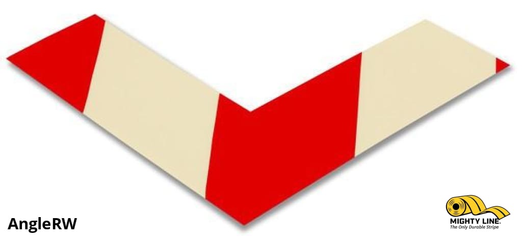 Mighty Line 2 in Wide Solid White Angle With Red Chevrons, Pack of 100, Safety Floor Tape & Floor Marking