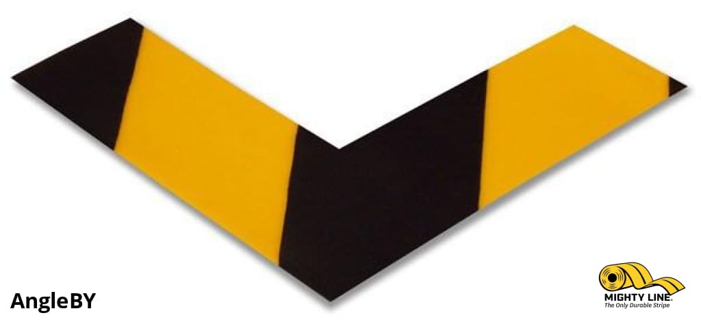 Mighty Line 2 in Wide Solid Yellow Angle With Black Chevrons, Pack of 100, Safety Floor Tape & Floor Marking