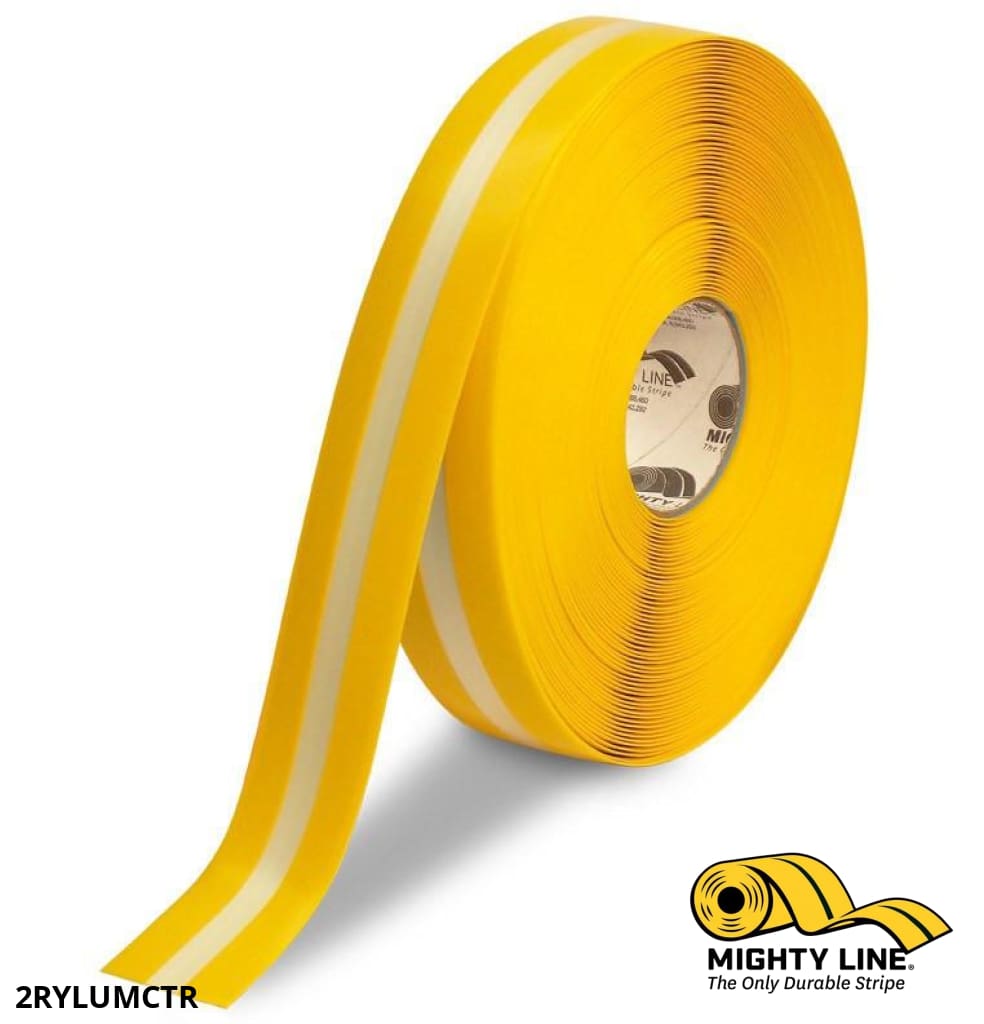 Mighty Line 2 in Yellow MightyGlow with Luminescent Center Line, 100 ft Roll, Floor Tape & Safety Floor Tape