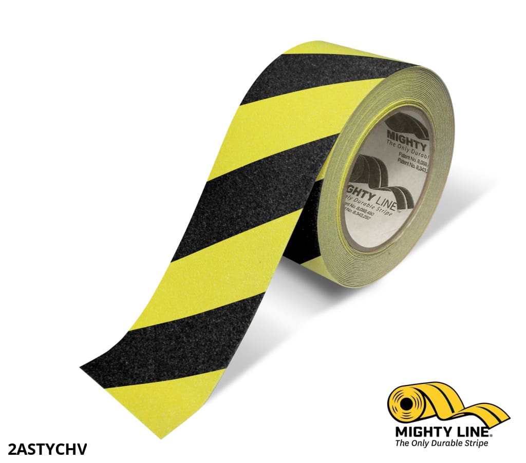 Mighty Line 2 in Yellow With Black Chevrons Anti-Slip Floor Tape, 60 ft Roll