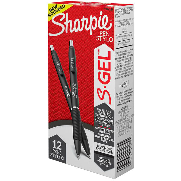 Sharpie 2096159 S-Gel Retractable Gel Pens, Medium Point 0.7 mm, Black Ink, 12 Count
