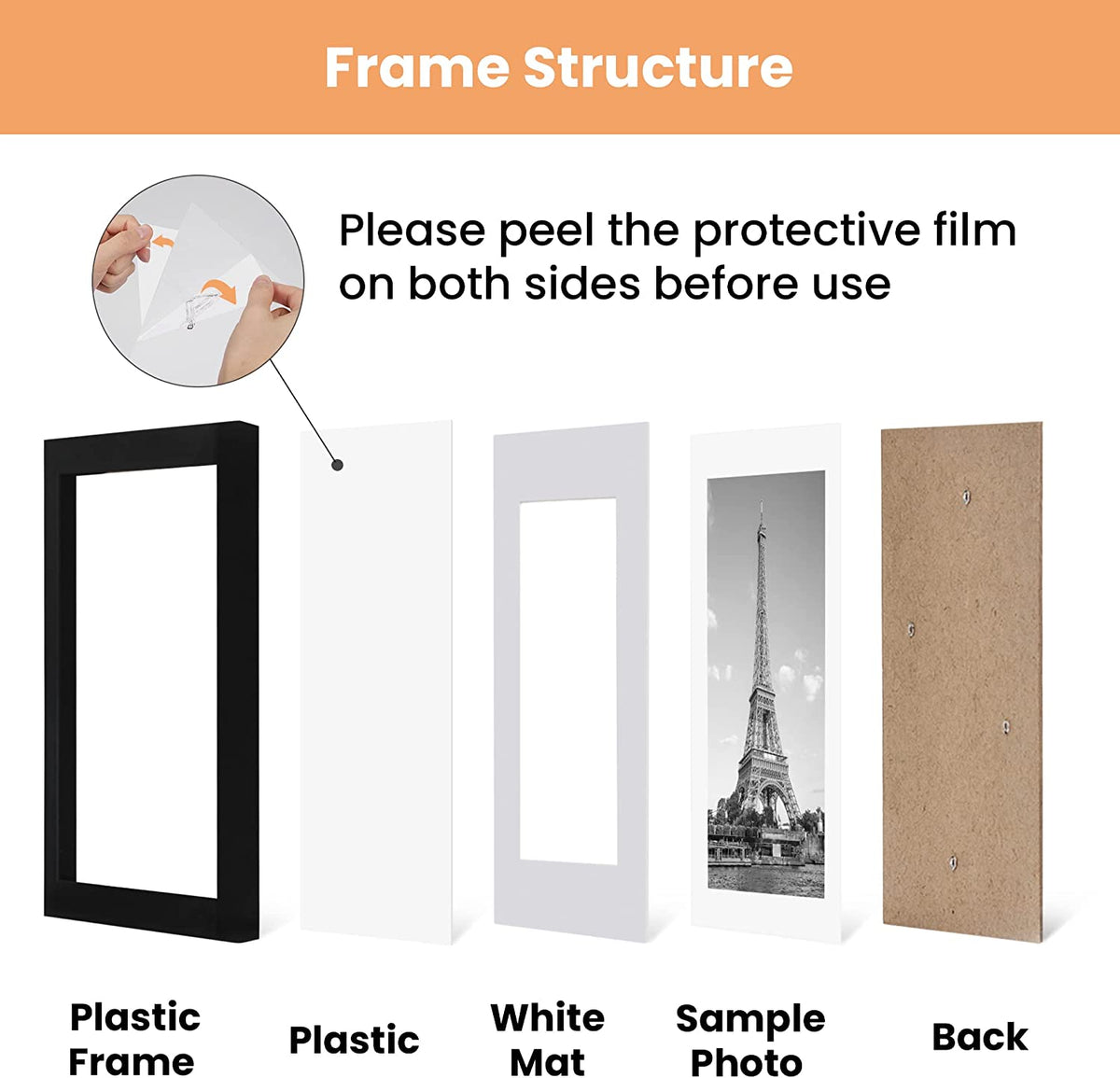 upsimples FUP0301045 11x14 Picture Frame with Mat, Black, 1 Pack
