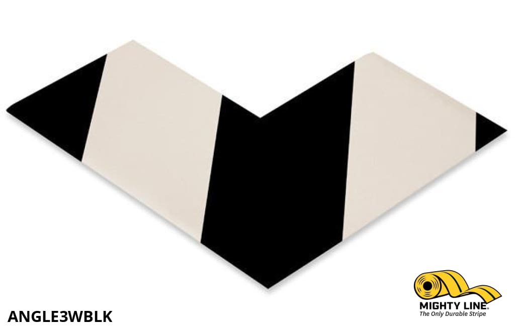 Mighty Line 3 in Wide Solid White Angle With Black Chevrons, Pack of 100, Safety Floor Tape & Floor Marking
