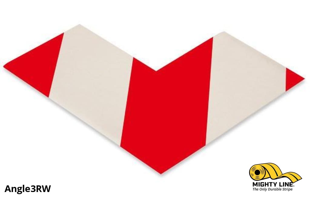 Mighty Line 3 in Wide Solid White Angle With Red Chevrons, Pack of 100, Safety Floor Tape & Floor Marking
