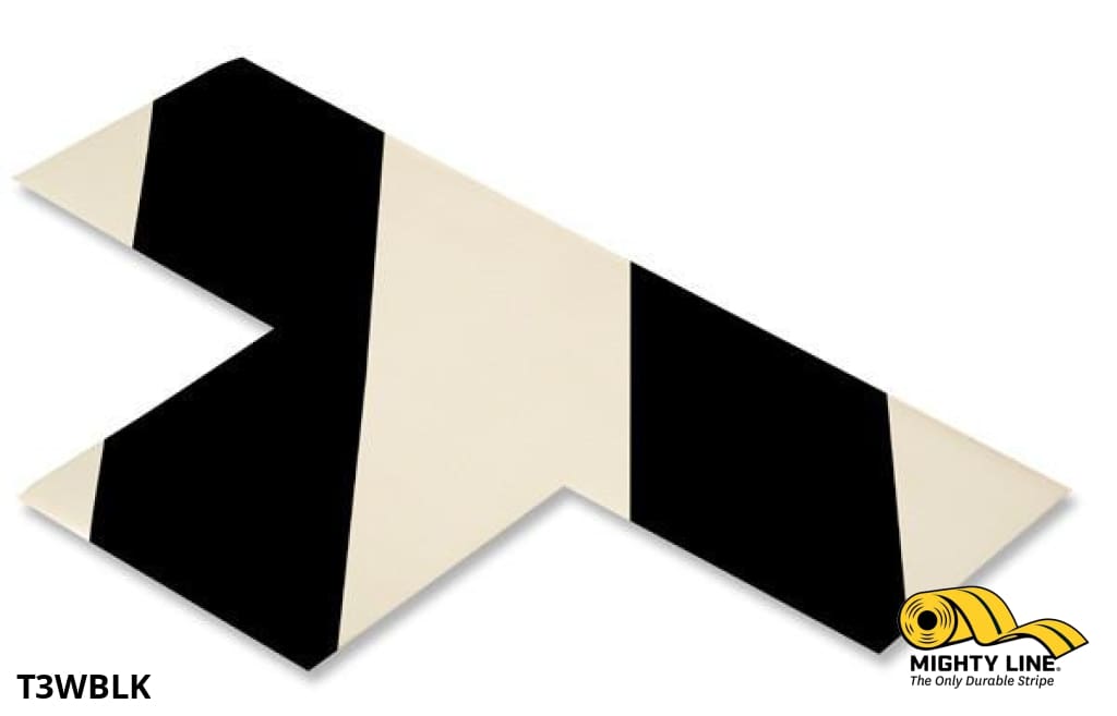 Mighty Line 3 in Wide Solid WHITE T With Black Chevrons, Pack of 100, Safety Floor Tape & Floor Marking