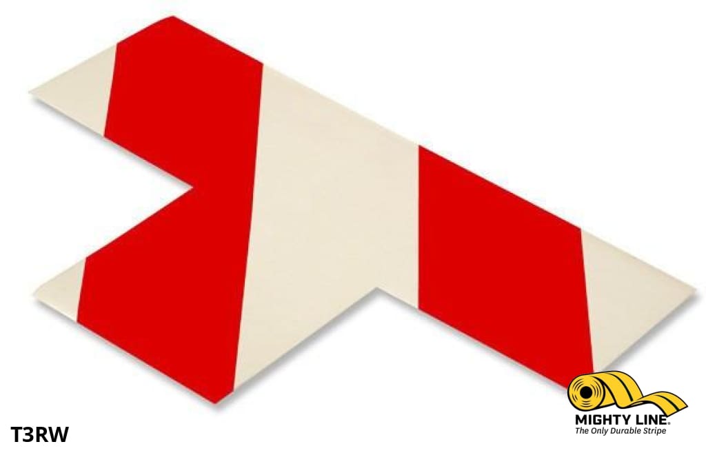 Mighty Line 3 in Wide Solid WHITE T With Red Chevrons, Pack of 100, Safety Floor Tape & Floor Marking