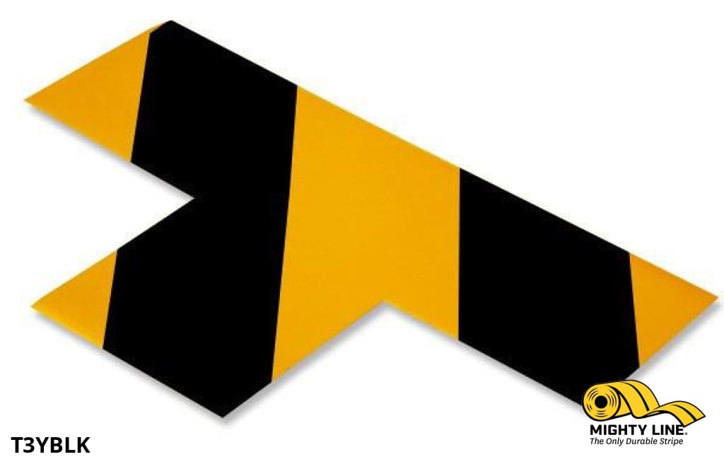 Mighty Line 3 in Wide Solid YELLOW T With Black Chevrons, Pack of 100, Safety Floor Tape & Floor Marking