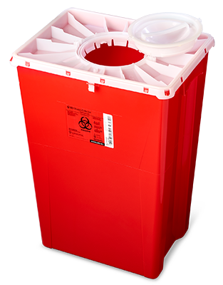 BD Sharps Collector Accessories: PGII Sharps Container, 18 Gallon, Duo Port Access Lid, Red, 7/cs