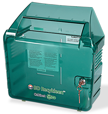 BD Sharps Collector Accessories: Recycled Green Locking Wall Cabinet, Shield, 5.4 Qt