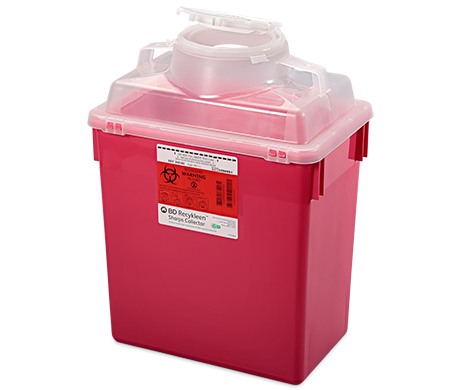 BD Sharps Containers: Sharps Collector, 6 Gallon, Red, Small Open Cap, 12/cs
