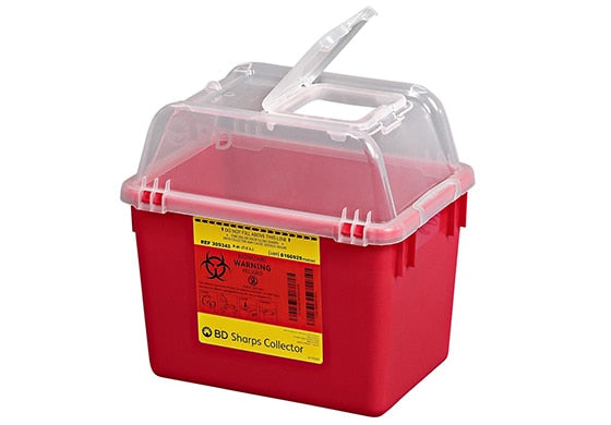 BD Multi-use Nestable Sharps Collectors, 8 Qt, Clear Top, Open Cap, Red, 24/cs