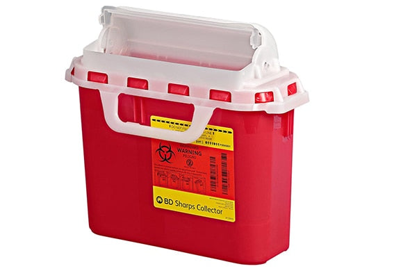 BD Patient Room Sharps Collectors, 5.4 Qt, Next Generation, Counter Balanced Door, Red, 12/cs (16 cs/plt)