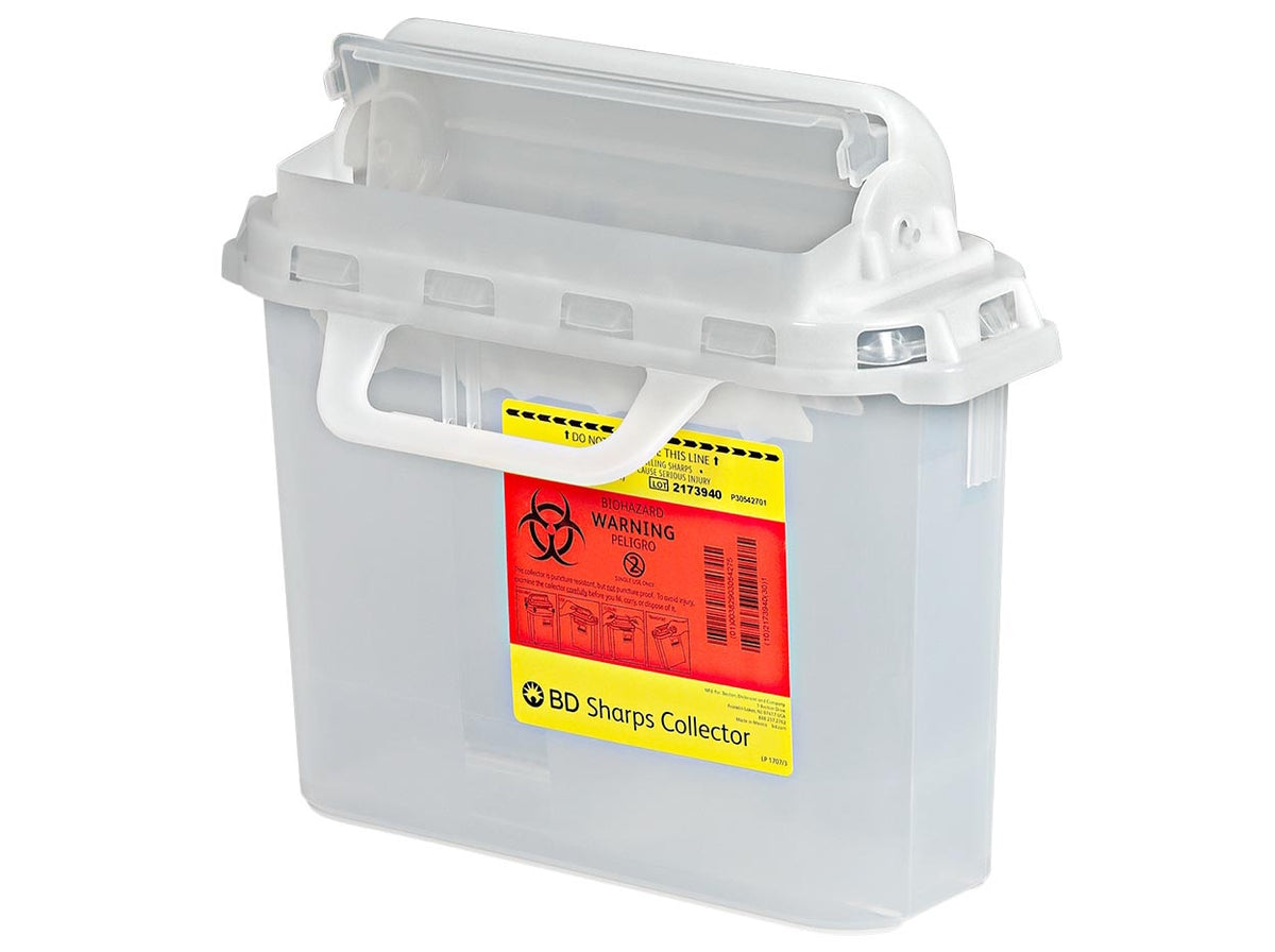 BD Patient Room Sharps Collectors, 5.4 Qt, Next Generation, Counter Balanced Door, Clear, 12/cs (14 cs/plt)