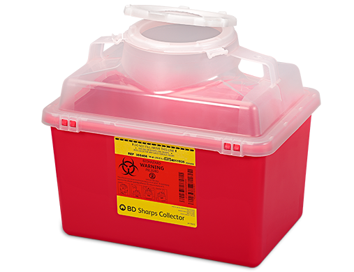 BD Multi-use Nestable Sharps Collectors, 14 Qt, Clear Top, Large Open Cap, Red, 20/cs
