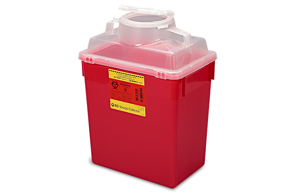 BD Multi-use Nestable Sharps Collectors, 6 Gal, Open, Clear Top, Large Open Cap, 12/cs