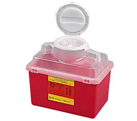 BD Multi-use Nestable Sharps Collectors, 14 Qt, Clear Top, Funnel Cap, 20/cs (8 cs/plt)