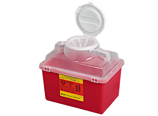 BD Multi-use Nestable Sharps Collectors, 14 Qt, Large Funnel Cap, Clear Top, 20/cs