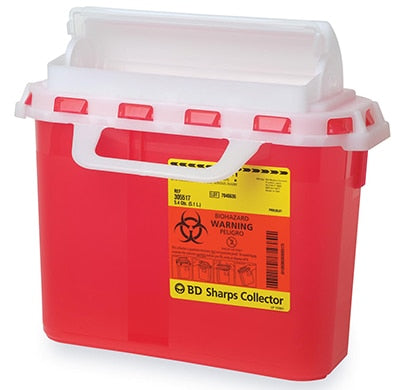 BD Patient Room Sharps Collectors, 5.4 Qt, Next Generation, Counter Balanced Door, Red, 20/cs (12 cs/plt)