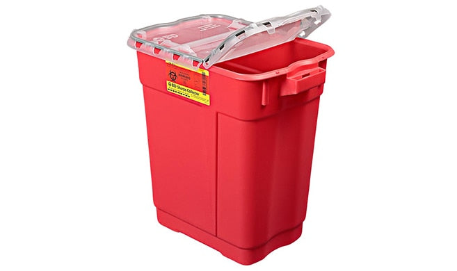BD Extra Large Sharps Collectors, 9 Gal, Hinged Top Gasketed, Red, 8/cs