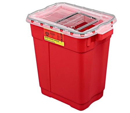 BD Extra Large Sharps Collectors, 9 Gal, Slide Top Gasketed, Red, 8/cs