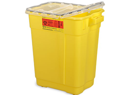 BD Chemotherapy Sharps Collectors, 9 Gallon, Yellow Hinged Top, Yellow (not autoclavable), 8/cs