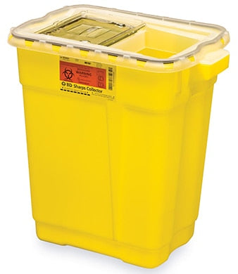 BD Chemotherapy Sharps Collectors, 9 Gallon, Slide Top Gasketed, Yellow (not autoclavable), 8/cs