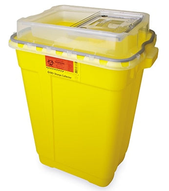 BD Chemotherapy Sharps Collectors, 19 Gallon, Slide Top Gasketed, Yellow (not autoclavable), 5/cs