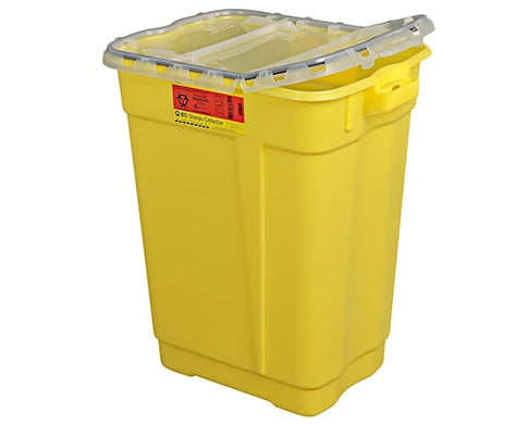 BD Chemotherapy Sharps Collectors, 17 Gallon, Hinged Top Gasketed, Yellow (not autoclavable), 5/cs