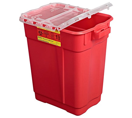 BD Extra Large Sharps Collectors, 9 Gal, Hinged Top, Red, 8/cs (8 cs/plt)