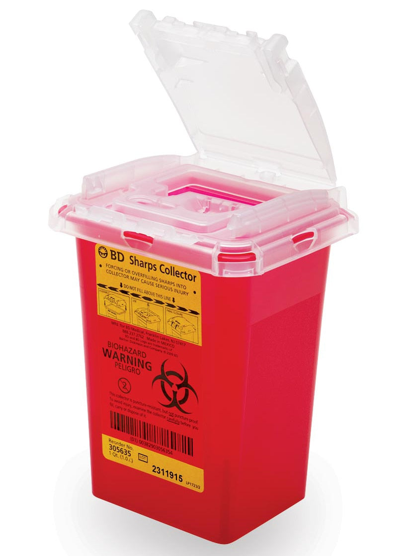 BD Phlebotomy Sharps Collectors, 1.0 Qt, Phlebotomy, Red, 60/cs