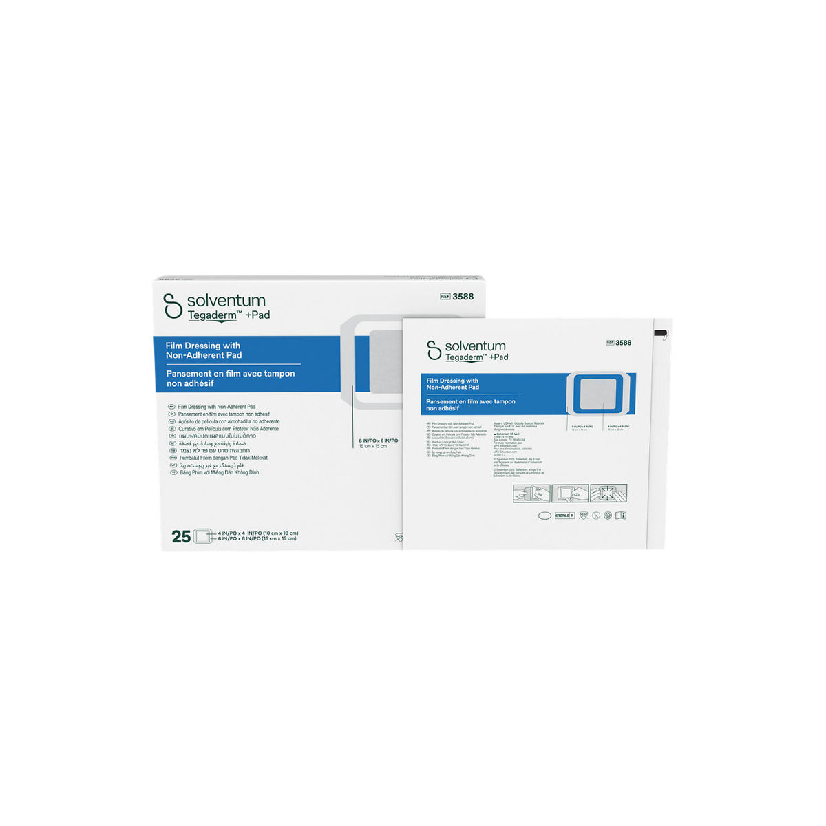 Solventum™ Tegaderm™ +Pad Film dressing with non-adherent pad, 3588, 15 cm x 15 cm (6 x 6 in), Pad - 10 x 10 cm (4 x 4 in), 25/CAR